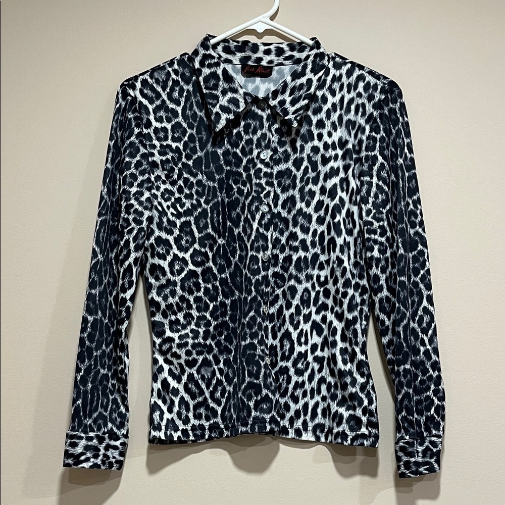 Coldwater Creek Black and White Animal Print Button Down Shirt